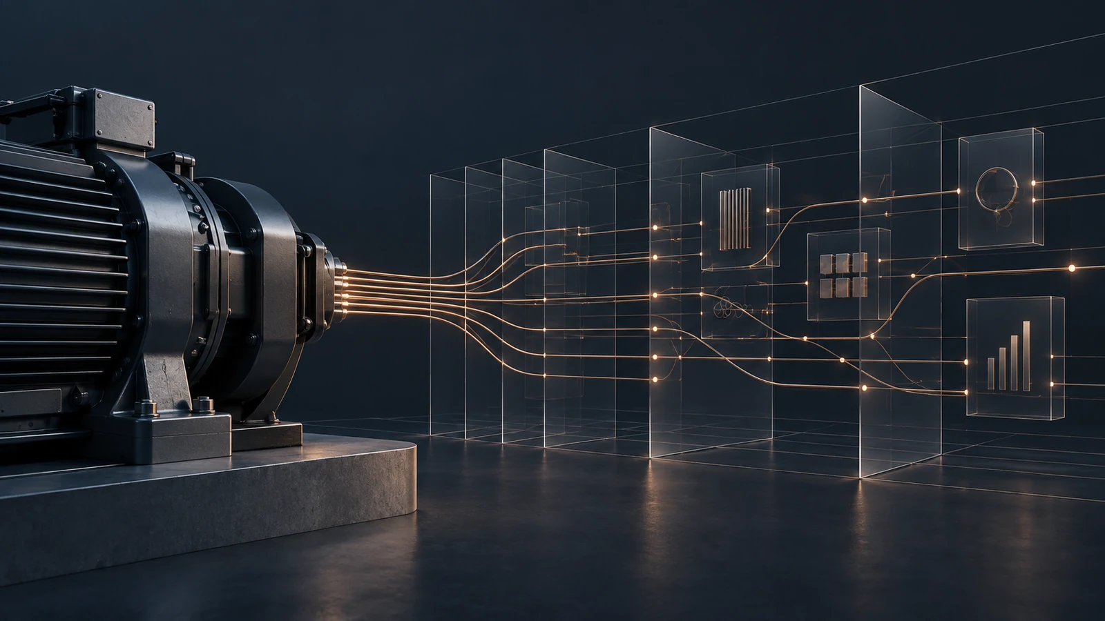 Macchinario industriale con flussi di dati integrati in un’architettura digitale trasparente
